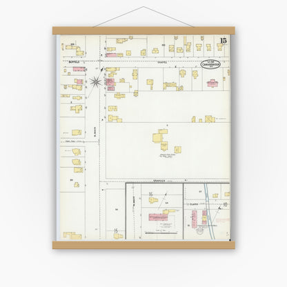 Old map wall art mockup — magnetic wood frame on white wall — Sanborn Fire Insurance Map from Canandaigua, Ontario County, New York (1904), Sheet #0015
