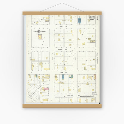 Old map wall art mockup — magnetic wood frame on white wall — Sanborn Fire Insurance Map from Crandon, Forest County, Wisconsin (1909), Sheet #0002