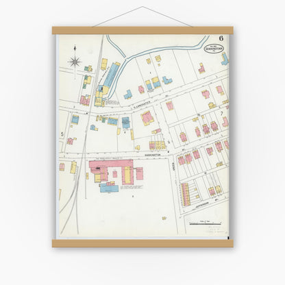 Old map wall art mockup — magnetic wood frame on white wall — Sanborn Fire Insurance Map from Downingtown, Chester County, Pennsylvania (1903), Sheet #0006
