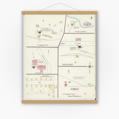 Old map wall art mockup — magnetic wood frame on white wall — Sanborn Fire Insurance Map from Stambaugh, Iron County, Michigan (1913), Sheet #0003