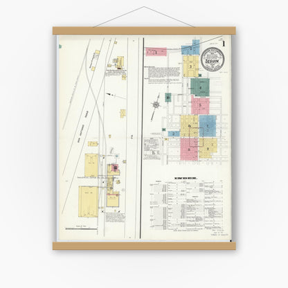 Old map wall art mockup — magnetic wood frame on white wall — Sanborn Fire Insurance Map from Seguin, Guadalupe County, Texas (1912) - Complete Map Set