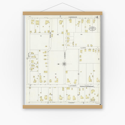 Old map wall art mockup — magnetic wood frame on white wall — Sanborn Fire Insurance Map from Paris, Lamar County, Texas (1897), Sheet #0004