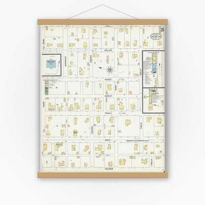Old map wall art mockup — magnetic wood frame on white wall — Sanborn Fire Insurance Map from Decatur, Wise County, Texas (1902), Sheet #0003