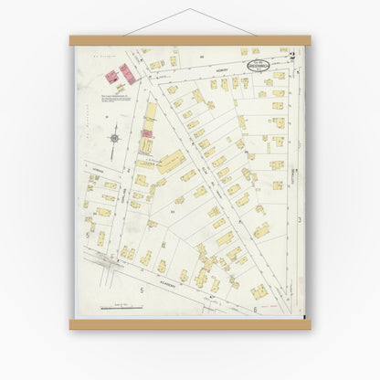 Old map wall art mockup — magnetic wood frame on white wall — Sanborn Fire Insurance Map from Greenwich, Washington County, New York (1913) - Complete Map Set