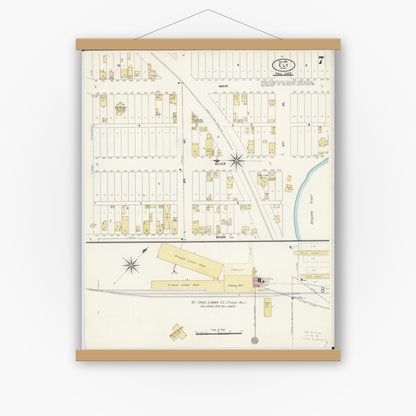 Old map wall art mockup — magnetic wood frame on white wall — Sanborn Fire Insurance Map from Ely, Saint Louis County, Minnesota (1906), Sheet #0007