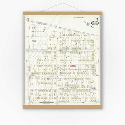 Old map wall art mockup — magnetic wood frame on white wall — Sanborn Fire Insurance Map from Audubon, Camden County, New Jersey (1924), Sheet #0007