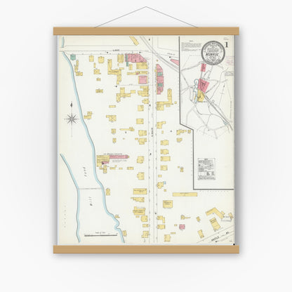 Old map wall art mockup — magnetic wood frame on white wall — Sanborn Fire Insurance Map from Monroe, Orange County, New York (1904) - Complete Map Set