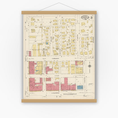 Old map wall art mockup — magnetic wood frame on white wall — Sanborn Fire Insurance Map from Gainesville, Cooke County, Texas (1922), Sheet #0003