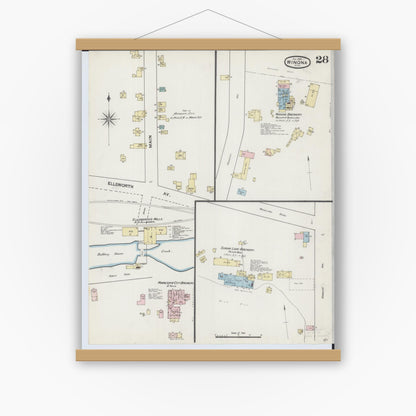 Old map wall art mockup — magnetic wood frame on white wall — Sanborn Fire Insurance Map from Winona, Winona County, Minnesota (1889), Sheet #0028
