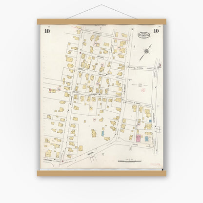 Old map wall art mockup — magnetic wood frame on white wall — Sanborn Fire Insurance Map from Plymouth, Plymouth County, Massachusetts (1948), Sheet #0010