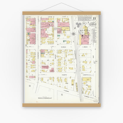 Old map wall art mockup — magnetic wood frame on white wall — Sanborn Fire Insurance Map from Seymour, Jackson County, Indiana (1907), Sheet #0011