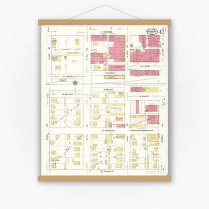 Old map wall art mockup — magnetic wood frame on white wall — Sanborn Fire Insurance Map from Herrin, Williamson County, Illinois (1922), Sheet #0011