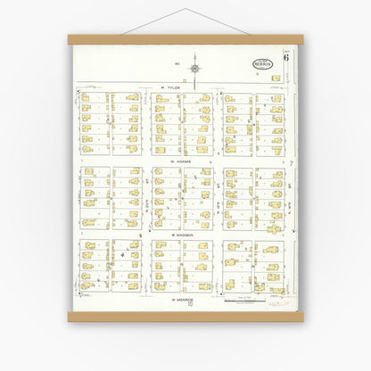 Old map wall art mockup — magnetic wood frame on white wall — Sanborn Fire Insurance Map from Herrin, Williamson County, Illinois (1922), Sheet #0006