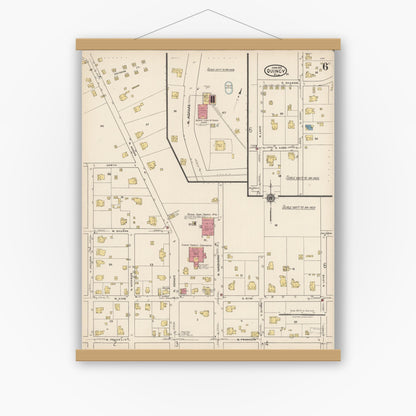 Old map wall art mockup — magnetic wood frame on white wall — Sanborn Fire Insurance Map from Quincy, Gadsden County, Florida (1922), Sheet #0006