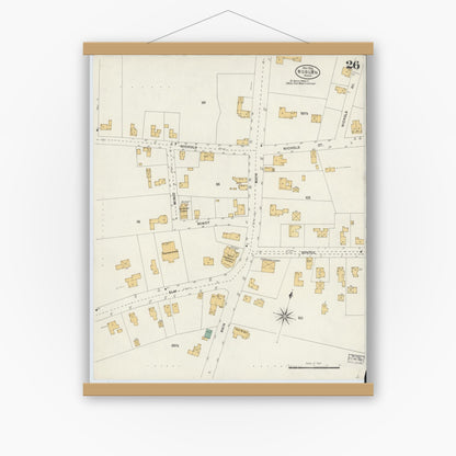 Old map wall art mockup — magnetic wood frame on white wall — Sanborn Fire Insurance Map from Woburn, Middlesex County, Massachusetts (1904), Sheet #0026