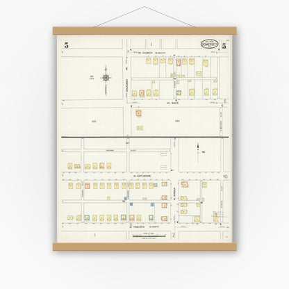Old map wall art mockup — magnetic wood frame on white wall — Sanborn Fire Insurance Map from Somerset, Somerset County, Pennsylvania (1924), Sheet #0005