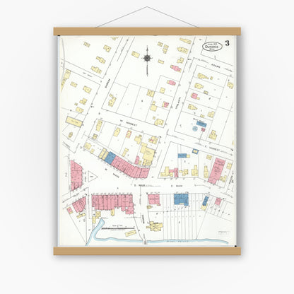 Old map wall art mockup — magnetic wood frame on white wall — Sanborn Fire Insurance Map from Dundee, Monroe County, Michigan (1923), Sheet #0003