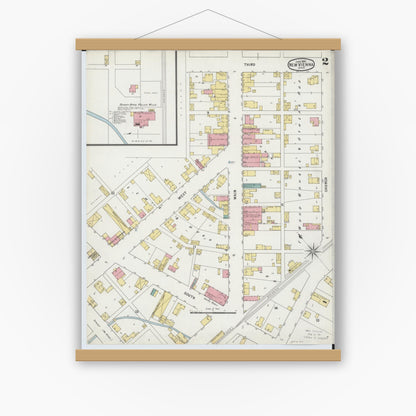 Old map wall art mockup — magnetic wood frame on white wall — Sanborn Fire Insurance Map from New Vienna, Clinton County, Ohio (1895), Sheet #0002