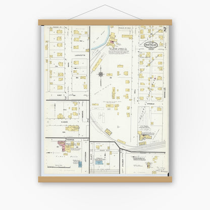 Old map wall art mockup — magnetic wood frame on white wall — Sanborn Fire Insurance Map from Montpelier, Williams County, Ohio (1910), Sheet #0007
