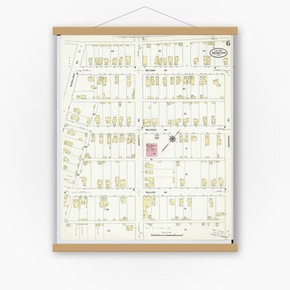 Old map wall art mockup — magnetic wood frame on white wall — Sanborn Fire Insurance Map from Dennison, Tuscarawas County, Ohio (1909), Sheet #0006