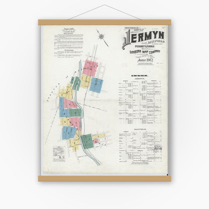 Old map wall art mockup — magnetic wood frame on white wall — Sanborn Fire Insurance Map from Jermyn, Lackawanna County, Pennsylvania (1912) - Complete Map Set