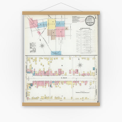 Old map wall art mockup — magnetic wood frame on white wall — Sanborn Fire Insurance Map from Waynesboro, Franklin County, Pennsylvania (1891), Sheet #0001