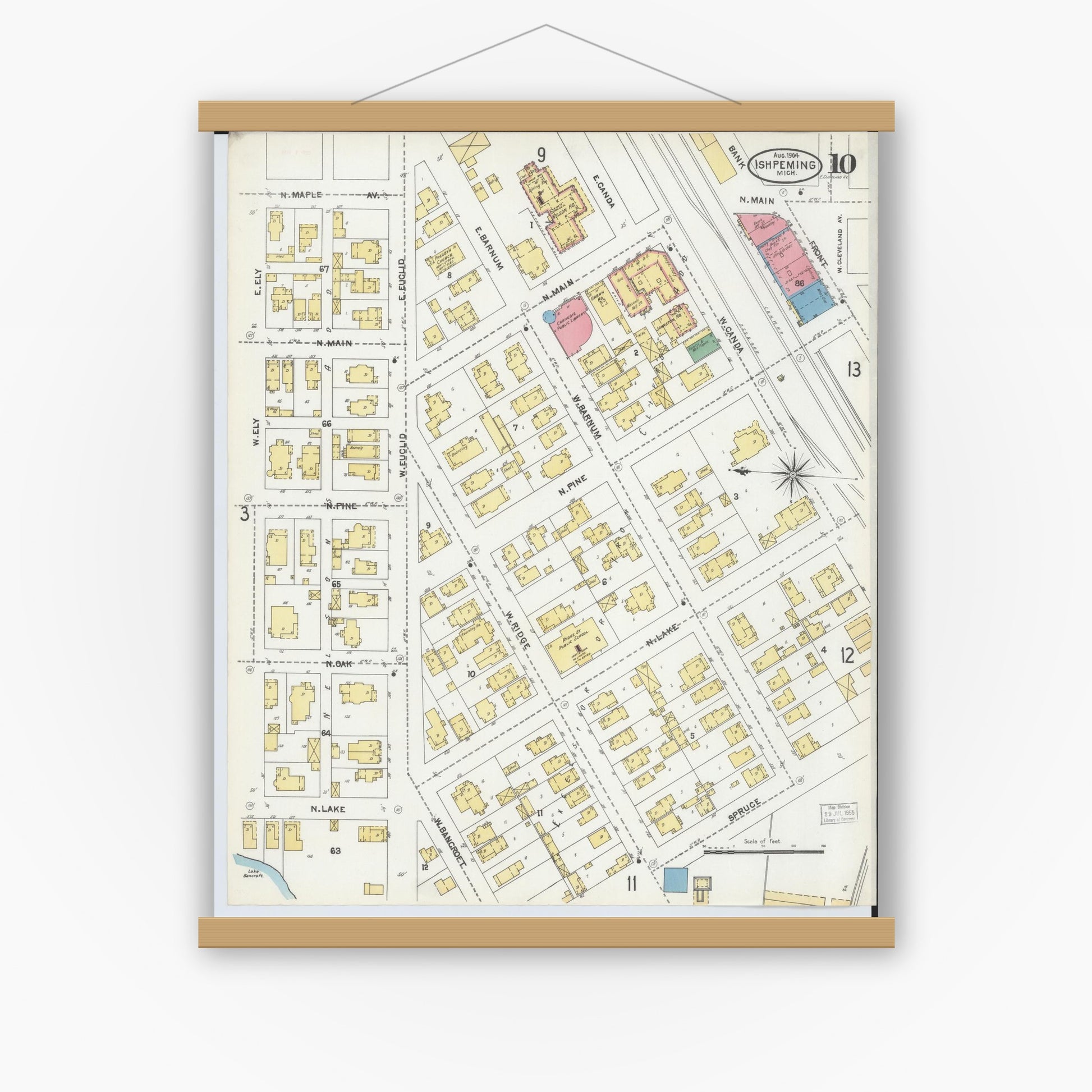 Old map wall art mockup — magnetic wood frame on white wall — Sanborn Fire Insurance Map from Ishpeming, Marquette County, Michigan (1904), Sheet #0010
