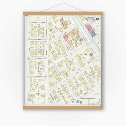 Old map wall art mockup — magnetic wood frame on white wall — Sanborn Fire Insurance Map from Ishpeming, Marquette County, Michigan (1904), Sheet #0010