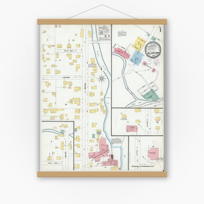 Old map wall art mockup — magnetic wood frame on white wall — Sanborn Fire Insurance Map from Williamstown, Berkshire County, Massachusetts (1901), Sheet #0001