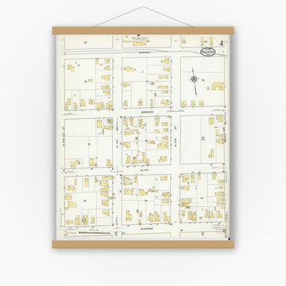 Old map wall art mockup — magnetic wood frame on white wall — Sanborn Fire Insurance Map from Palatka, Putnam County, Florida (1915), Sheet #0004