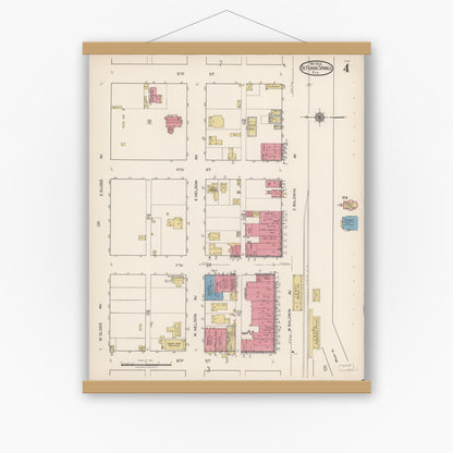 Old map wall art mockup — magnetic wood frame on white wall — Sanborn Fire Insurance Map from De Funiak Springs, Walton County, Florida (1922), Sheet #0004
