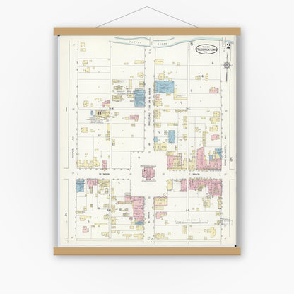 Old map wall art mockup — magnetic wood frame on white wall — Sanborn Fire Insurance Map from Fredericktown, Madison County, Missouri (1914), Sheet #0002