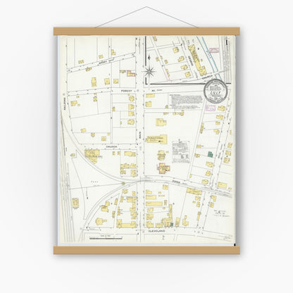 Old map wall art mockup — magnetic wood frame on white wall — Sanborn Fire Insurance Map from Lilly, Cambria County, Pennsylvania (1909), Sheet #0001