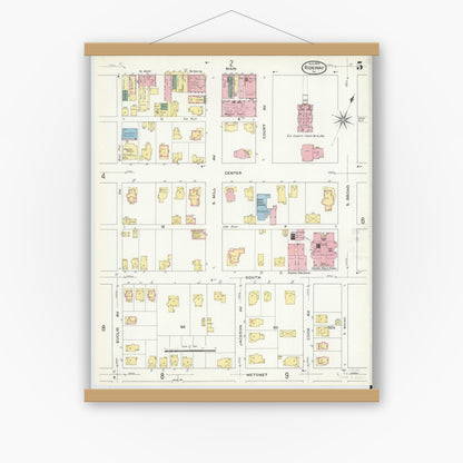 Old map wall art mockup — magnetic wood frame on white wall — Sanborn Fire Insurance Map from Ridgway, Elk County, Pennsylvania (1909), Sheet #0005