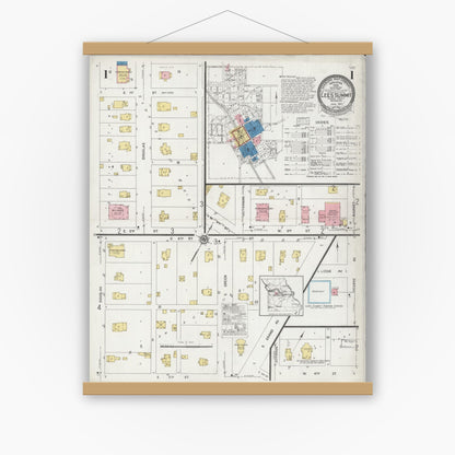 Old map wall art mockup — magnetic wood frame on white wall — Sanborn Fire Insurance Map from Lee's Summit, Jackson County, Missouri (1927), Sheet #0001