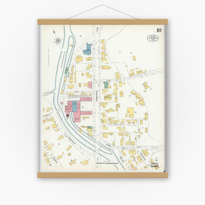 Old map wall art mockup — magnetic wood frame on white wall — Sanborn Fire Insurance Map from Adams, Berkshire County, Massachusetts (1901), Sheet #0010