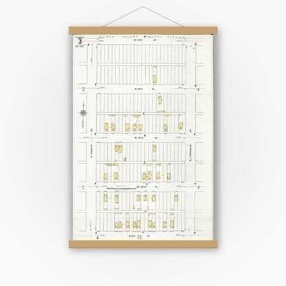 Old map wall art mockup — magnetic wood frame on white wall — Sanborn Fire Insurance Map from Chicago, Cook County, Illinois (1920), Sheet #0003