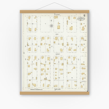 Old map wall art mockup — magnetic wood frame on white wall — Sanborn Fire Insurance Map from Honey Grove, Fannin County, Texas (1897), Sheet #0002