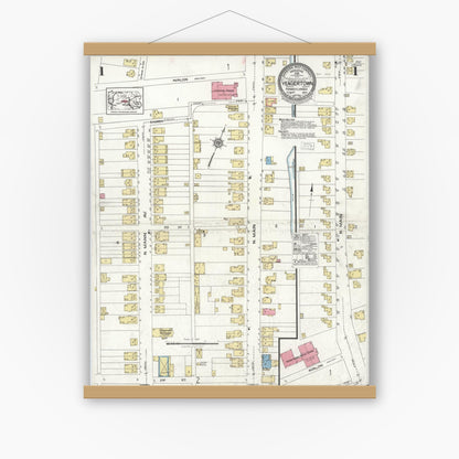 Old map wall art mockup — magnetic wood frame on white wall — Sanborn Fire Insurance Map from Yeagertown, Mifflin County, Pennsylvania (1923), Sheet #0001