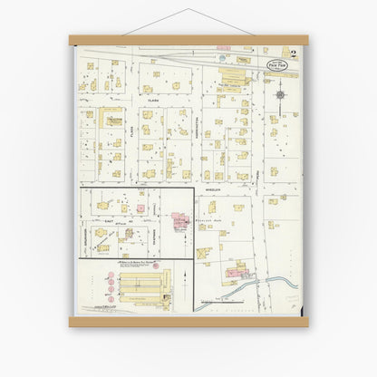 Old map wall art mockup — magnetic wood frame on white wall — Sanborn Fire Insurance Map from Paw Paw, Lee County, Illinois (1910), Sheet #0002