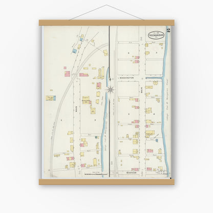 Old map wall art mockup — magnetic wood frame on white wall — Sanborn Fire Insurance Map from Freemansburg, Northampton County, Pennsylvania (1894), Sheet #0002