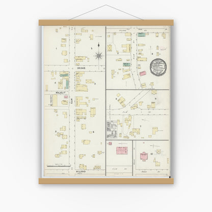 Old map wall art mockup — magnetic wood frame on white wall — Sanborn Fire Insurance Map from Tionesta, Forest County, Pennsylvania (1891), Sheet #0001