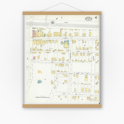 Old map wall art mockup — magnetic wood frame on white wall — Sanborn Fire Insurance Map from Bellwood, Blair County, Pennsylvania (1904), Sheet #0004