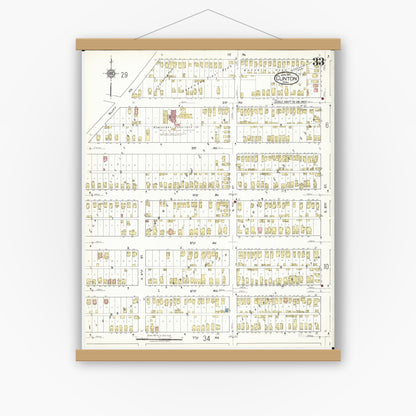 Old map wall art mockup — magnetic wood frame on white wall — Sanborn Fire Insurance Map from Clinton, Clinton County, Iowa (1917), Sheet #0033