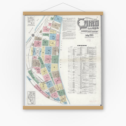 Old map wall art mockup — magnetic wood frame on white wall — Sanborn Fire Insurance Map from Cairo, Alexander County, Illinois (1914) - Complete Map Set