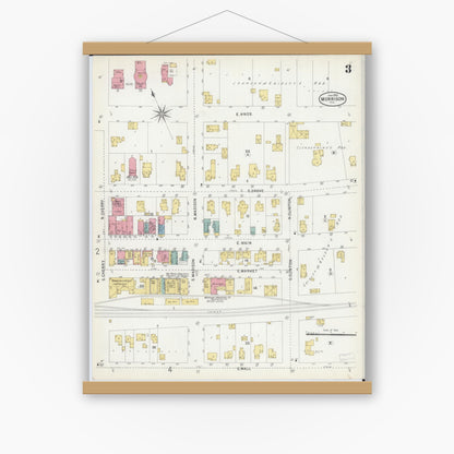 Old map wall art mockup — magnetic wood frame on white wall — Sanborn Fire Insurance Map from Morrison, Whiteside County, Illinois (1903), Sheet #0003