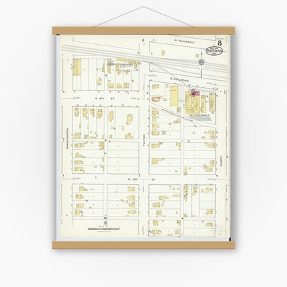 Old map wall art mockup — magnetic wood frame on white wall — Sanborn Fire Insurance Map from Port Clinton, Ottawa County, Ohio (1916), Sheet #0008