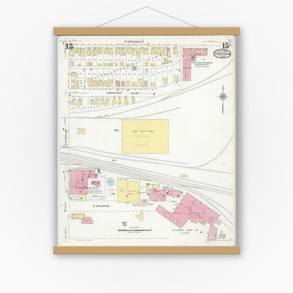 Old map wall art mockup — magnetic wood frame on white wall — Sanborn Fire Insurance Map from Fostoria, Seneca, Hancock, And Wood Counties, Ohio (1924), Sheet #0015