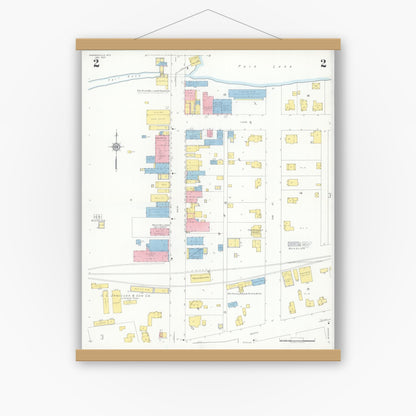 Old map wall art mockup — magnetic wood frame on white wall — Sanborn Fire Insurance Map from Pardeeville, Columbia County, Wisconsin (1937), Sheet #0002
