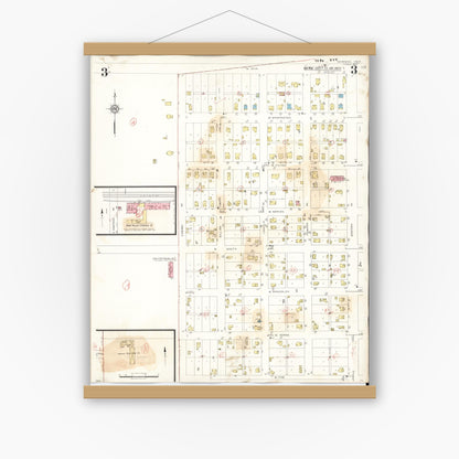 Old map wall art mockup — magnetic wood frame on white wall — Sanborn Fire Insurance Map from Marengo, Iowa County, Iowa (1942), Sheet #0003